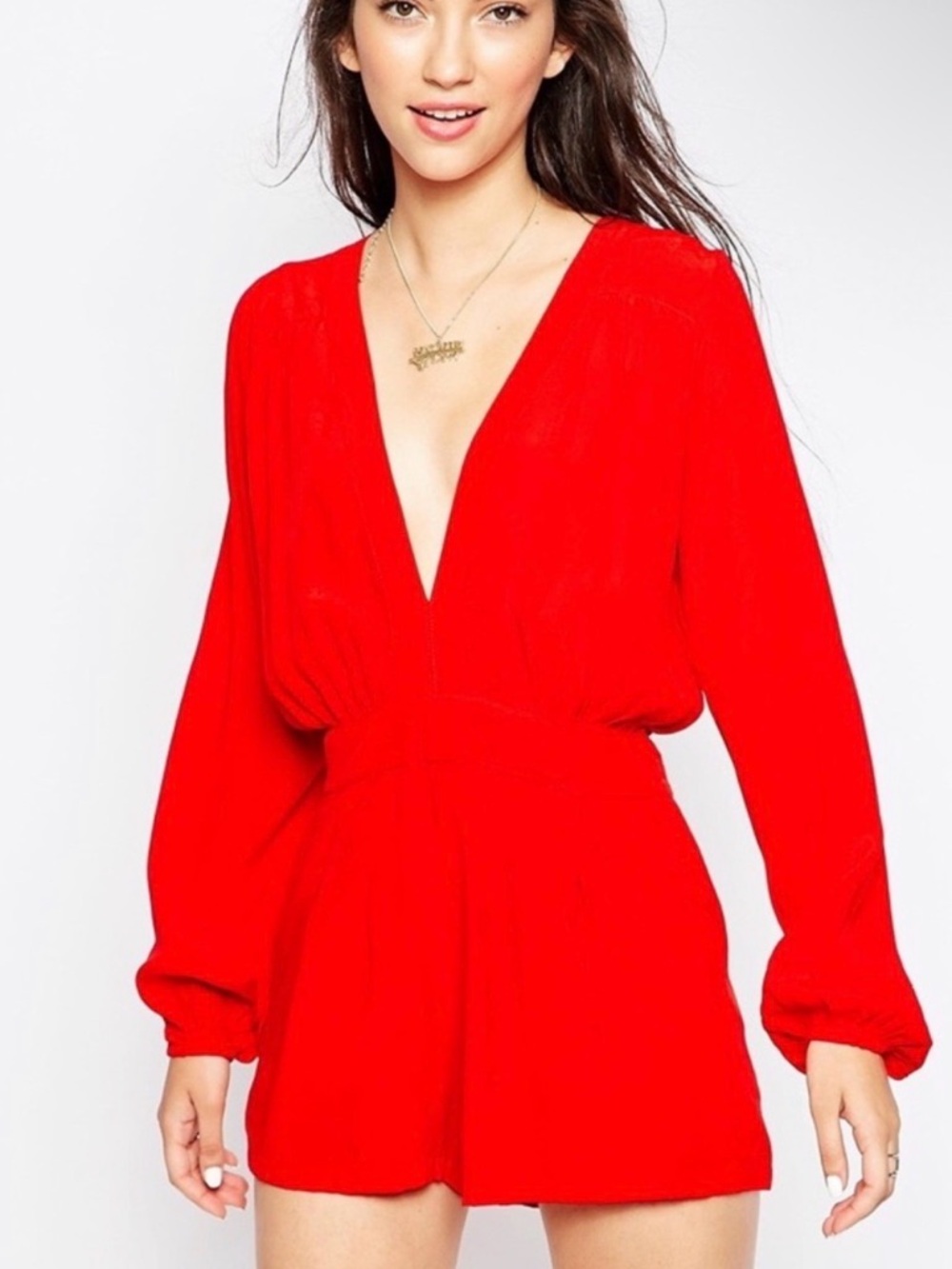 Motel Rocks Long Sleeve Red Romper Size: Small